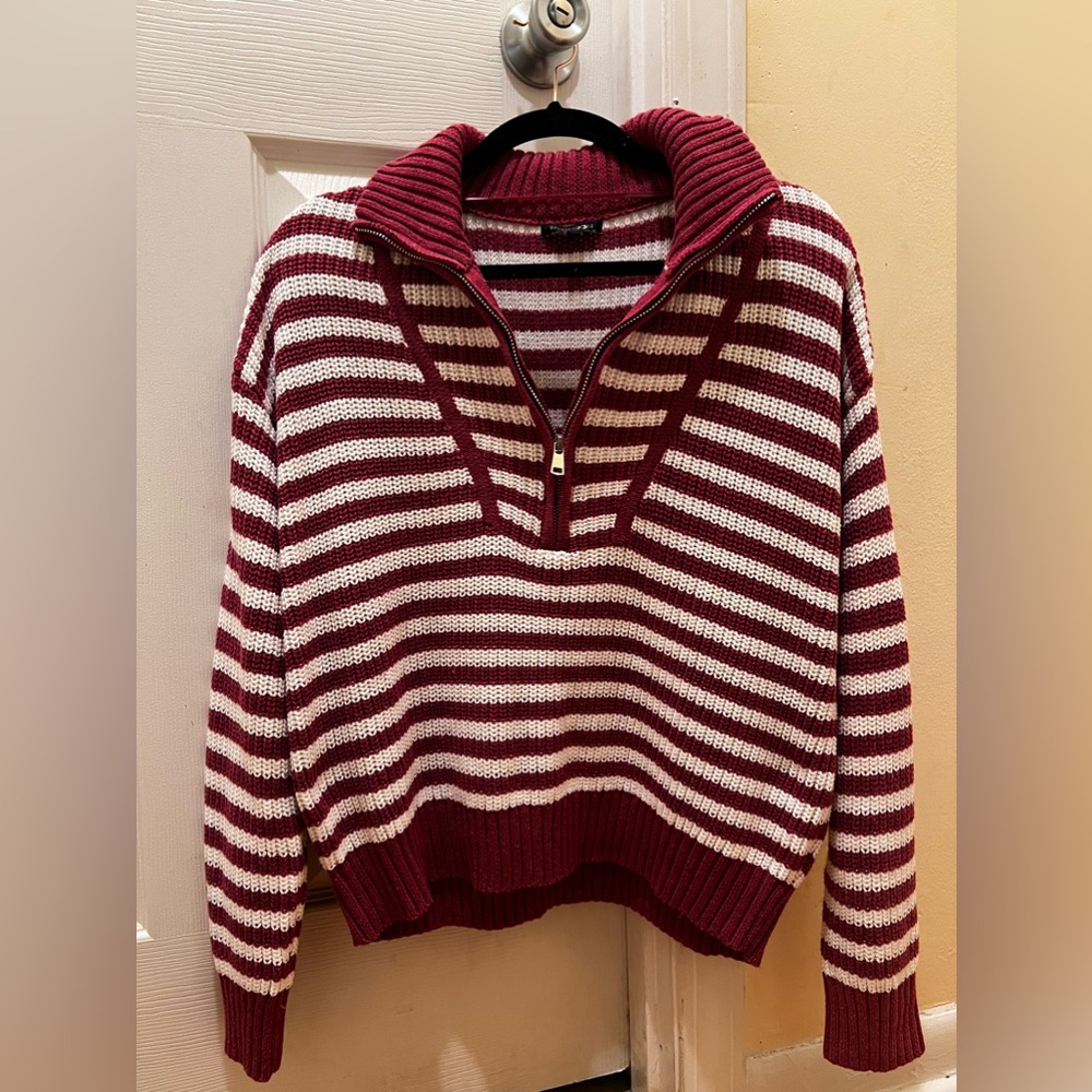Striped Burgundy and White Sweater